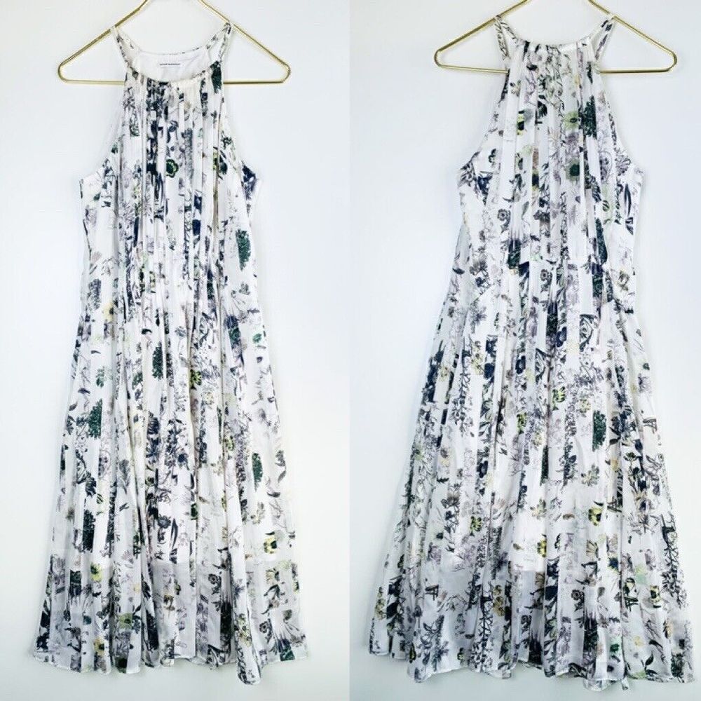 Club Monaco White Floral Pleated Midi Dress